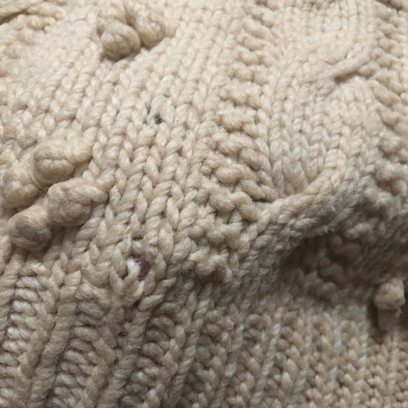 Handknit Cable Knit Bubble Stitch Wool Sweater in Cream - Picture 2 of 13